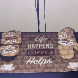 Home Collection 'Life Happens Coffee Helps' Kitchen Set - Tan and Brown